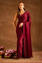 Dark Scarlet Swarovski Work Satin Saree