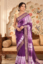 Purple Georgette Shibori Printed Saree