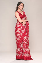 Maroon Color Floral Printed Chiffon Saree