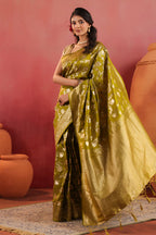 Sage Green Zari Floral Woven Silk Saree