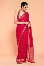 Fuchsia Pink Color Georgette Woven Saree