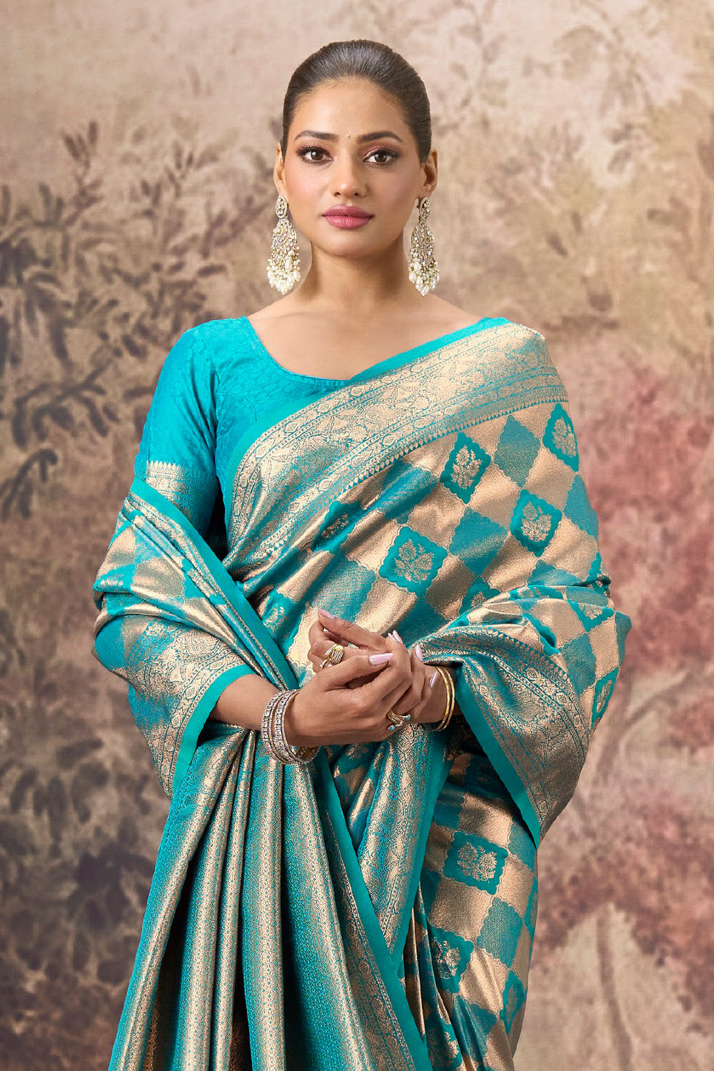 Teal & Blue Silk Zari Woven Saree