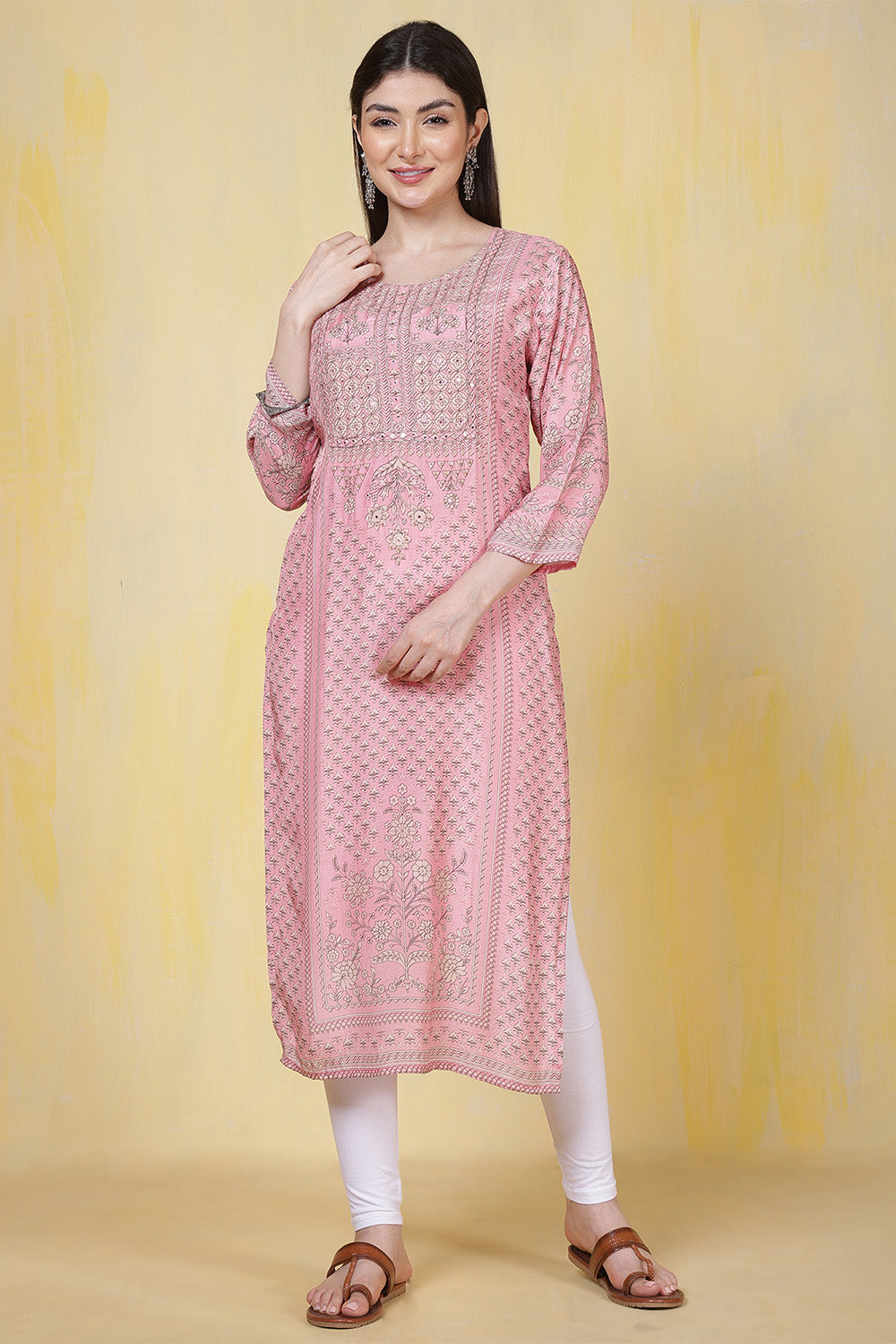 Pink Cotton Silk Printed Kurti