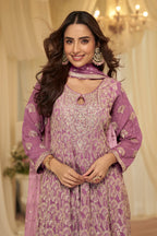 Mauve Georgette Embroidered Anarkali Suit Set