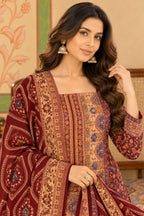 Maroon Resham Woven Pashmina Unstitched Suit Material