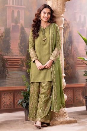 Green Embroidered Suits With Embroidered Pallazo