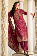 Maroon Spun Floral Printed Unstitched Suit Fabric