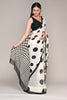 Cream And Black Color Polka-Dot Crepe Printed Saree