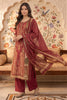Maroon Crepe Silk Printed And Handwork Suit