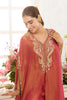 Dark Coral Shimmer Fabric Neck-Embroidered Kaftan Set with Palazzo,
