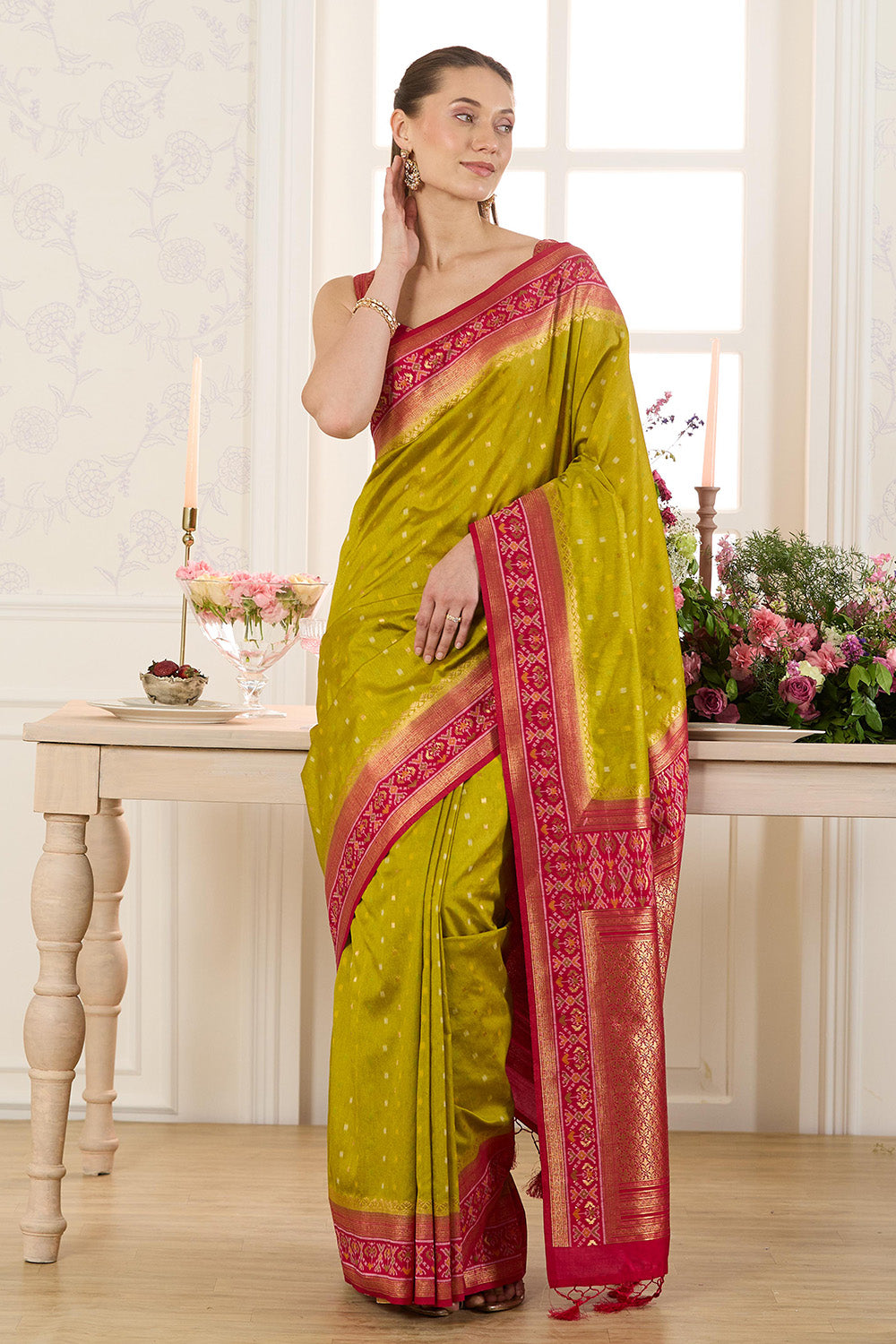 Sage Green Woven Chanderi Silk Saree