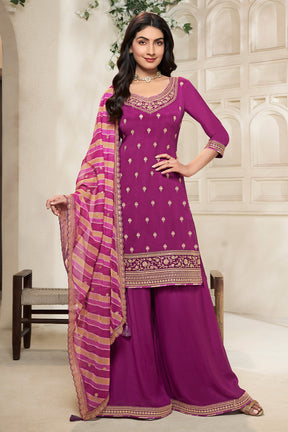 Velvet Crepe Silk Embroidered Suit With Palazzo