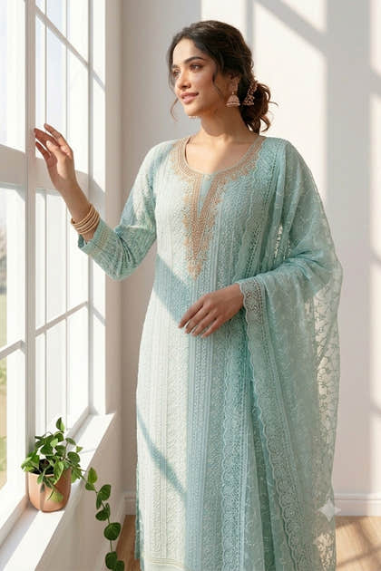 Mint Green Georgette Chikankari Work Unstiched Suit