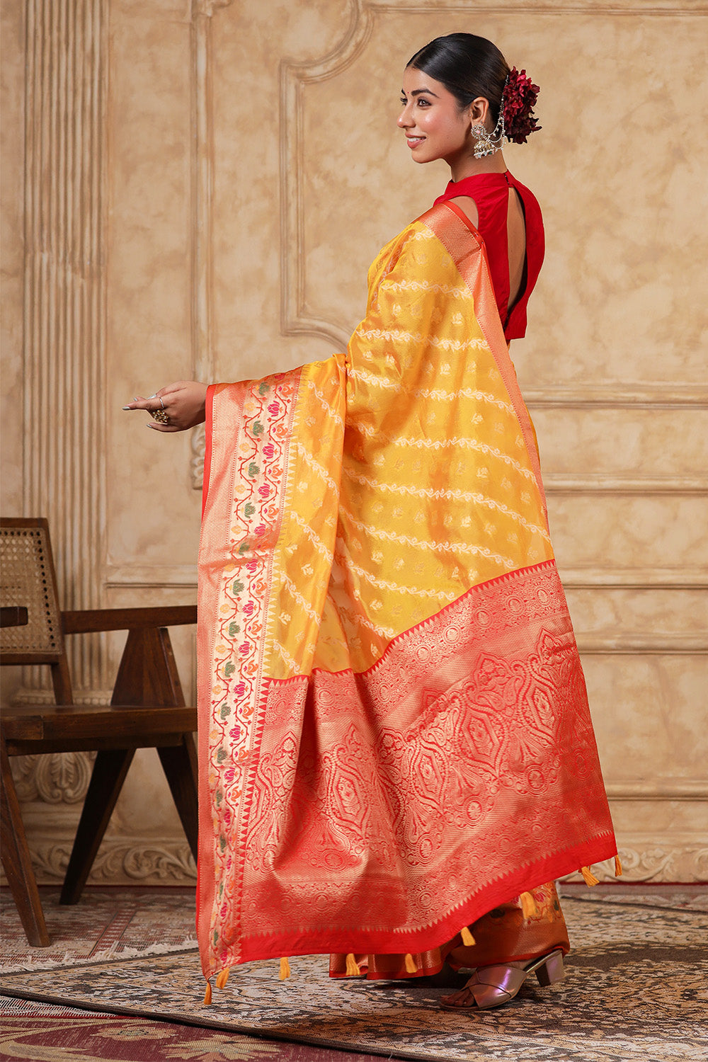 Mustard Color Organza Cotton Woven Saree