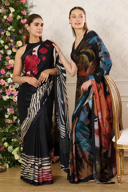 Black Jacquard Silk Floral Printed Saree