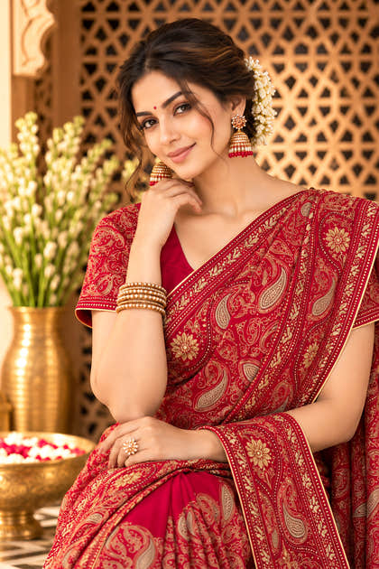 Rani Resham And Swaroski Embroidered Georgette Saree