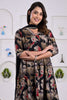 Black & Beige Floral Printed Neck-Embroidered Muslin Anarkali Suit