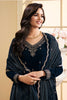 Navy Velvet Zari and Sequins Embroidered Unstitched Suit Fabric
