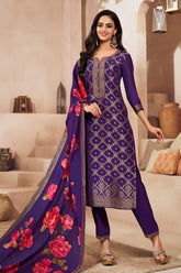Deep Violet Zari Woven & Embroidered Silk Suit