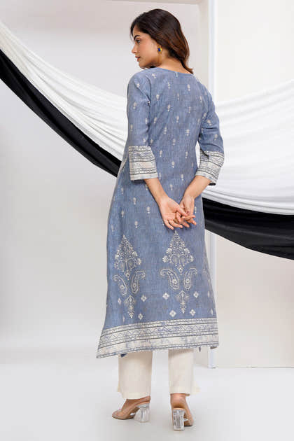 Grey Cotton Printed Suit Set
