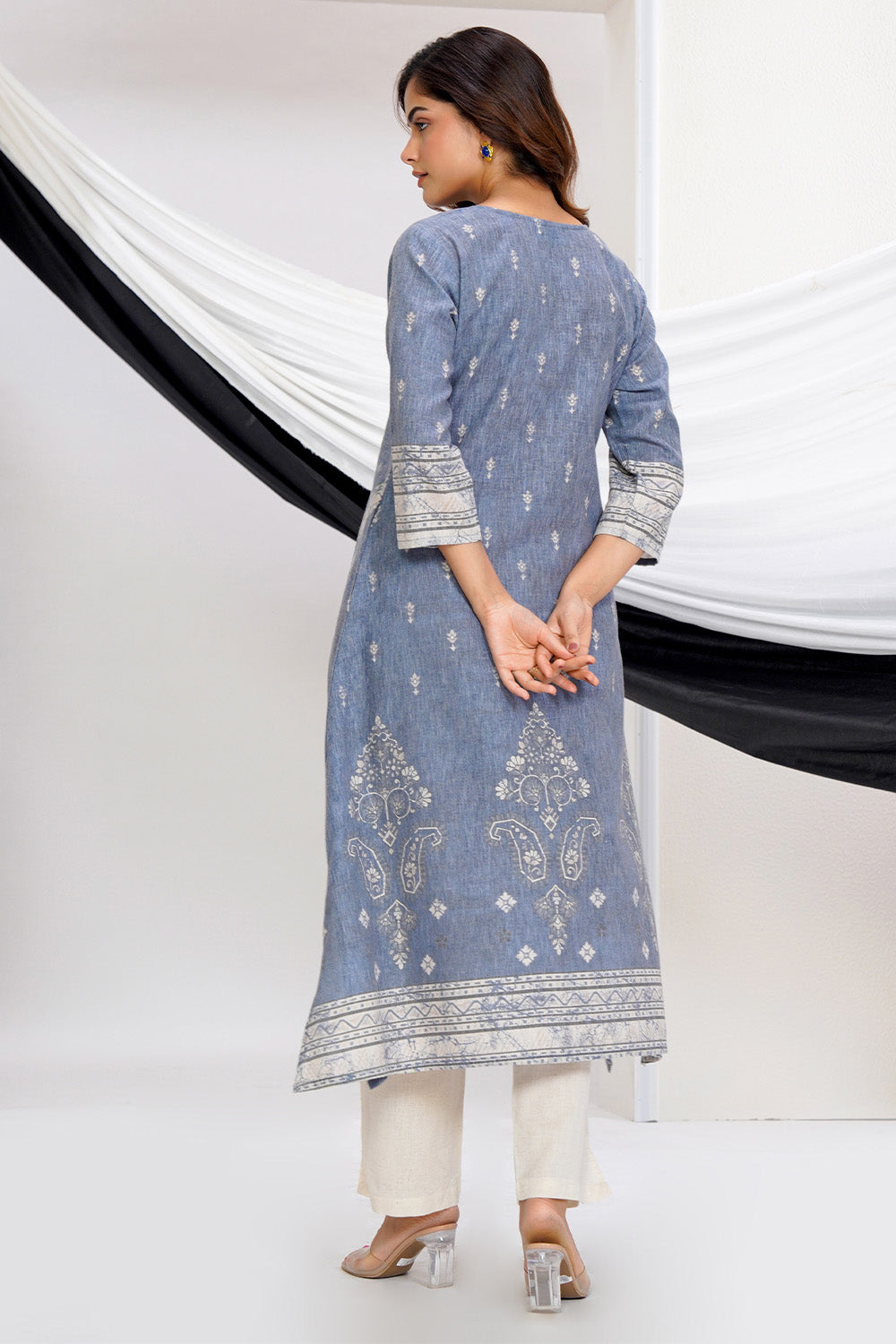 Grey Cotton Printed Suit Set