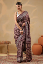 Brown Tussar Silk Printed Saree