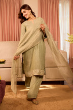 Seagreen Salsa Tissue Embroidered Unstitched Suit Material