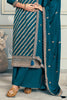 Blue Embroidered & Woven Chanderi Silk Unstitched Suit Fabric