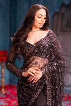 Black Cut-Dana And Sequins Embroidered Net Saree