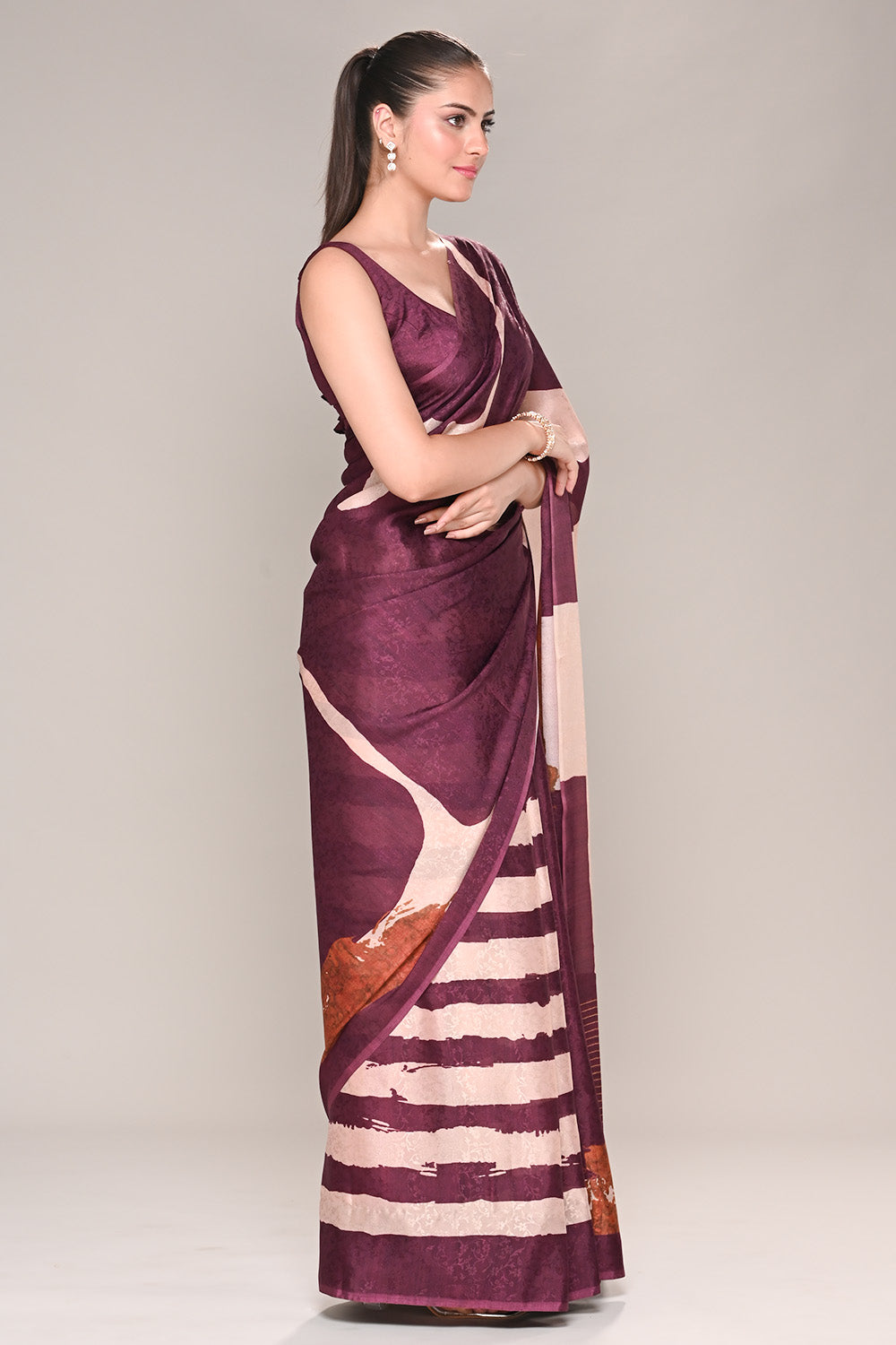 Dark Scarlet Color Jacquard Silk Printed Saree