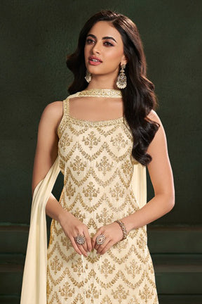 Cream Crepe Silk Zari And Sequins Embroidered Suit With Embroidered Gharara