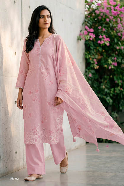 Mauve Cotton Floral Resham Embroidered and Printed Unstitched Suit Material
