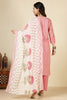 Pink Cotton Emboridered And Printed Suit Set