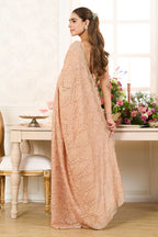 Fawn Georgette Embroidered And Swaroski Work Saree
