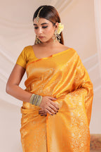 Yellow Silk Zari Floral Zaal Woven Saree