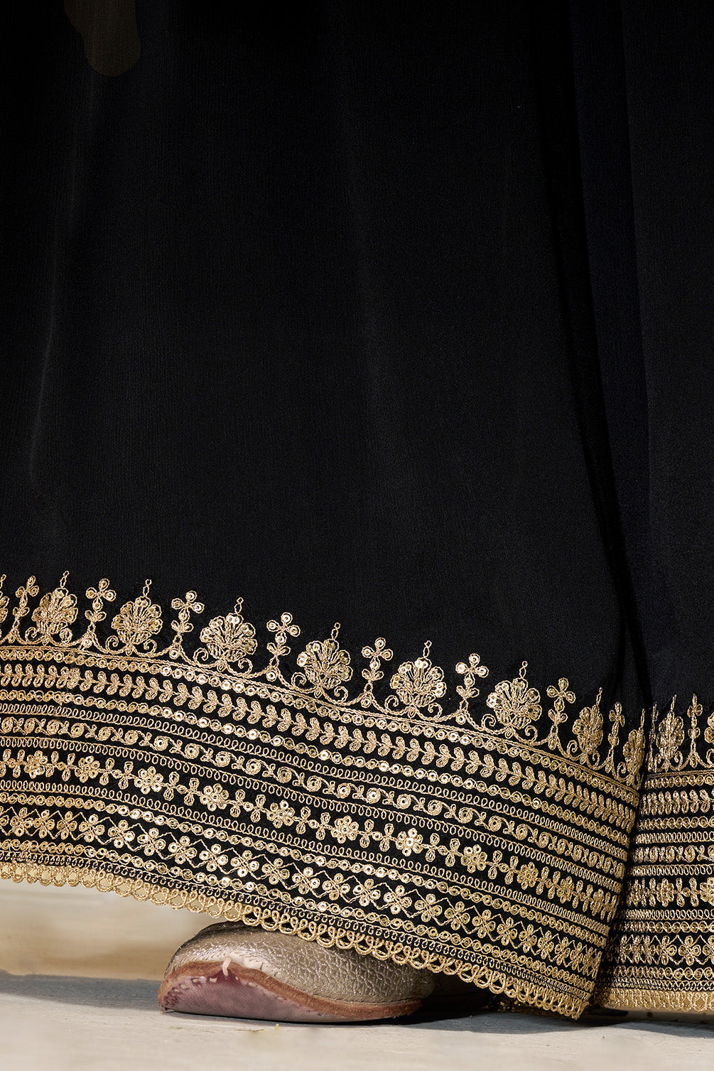 Black Crepe Silk Zari Embroidered Suit With Embroidered Palazzo