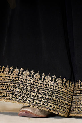Black Crepe Silk Zari Embroidered Suit With Embroidered Palazzo