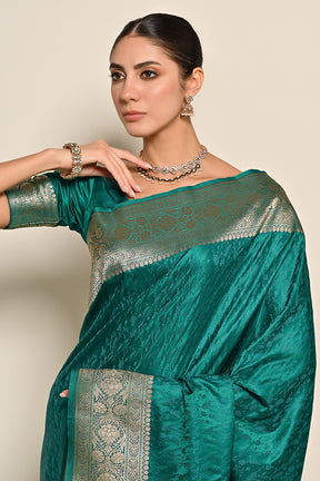 Teal Color Cotton Silk Woven Saree