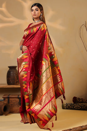 Maroon Cotton Silk Woven Saree