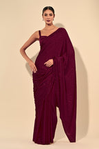 Dark Scarlet Color Satin Swarovski Work Saree