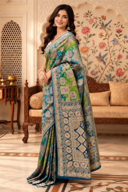 Blue Position Woven Khaddi Georgette Saree