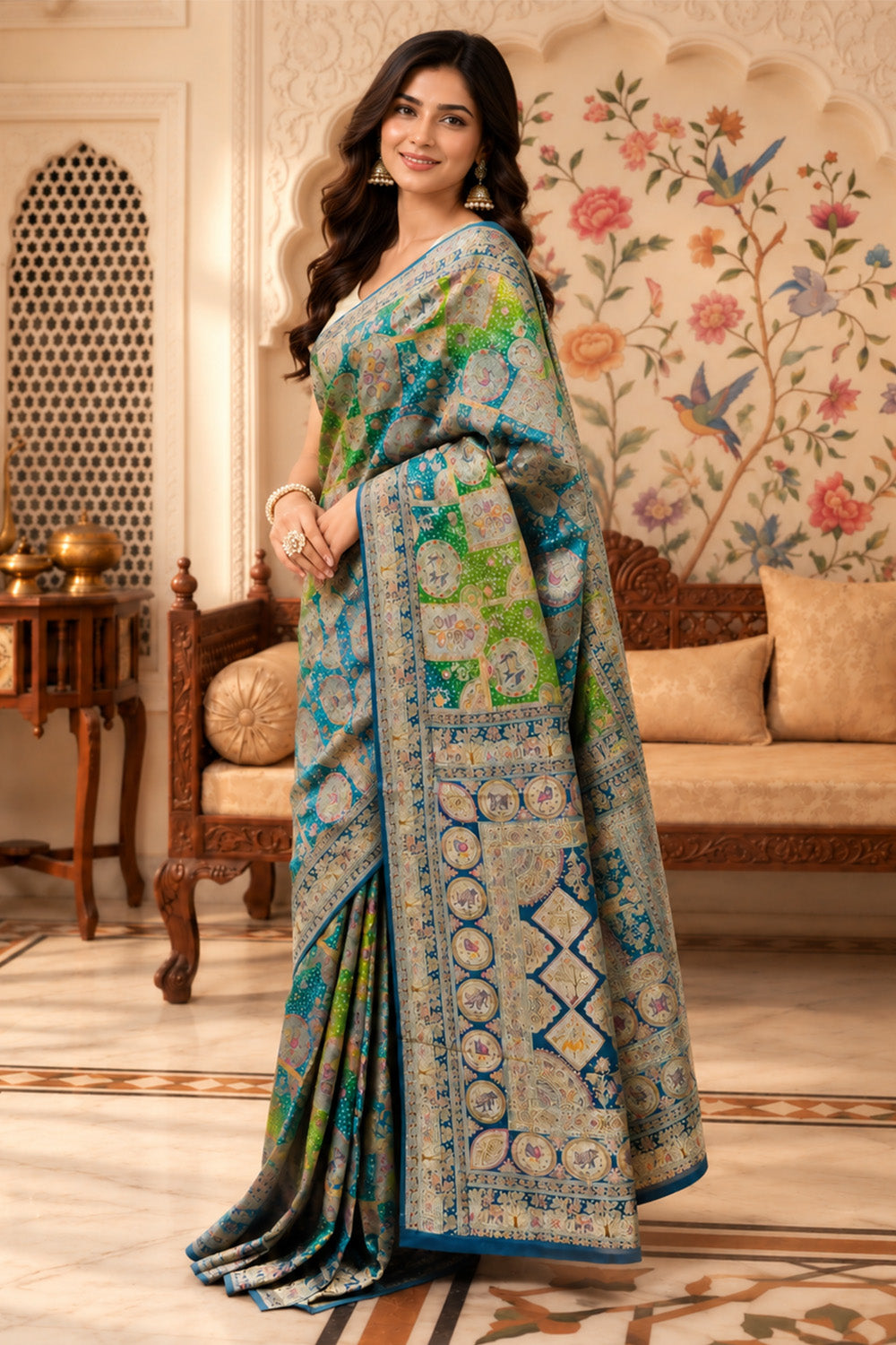 Blue Position Woven Khaddi Georgette Saree
