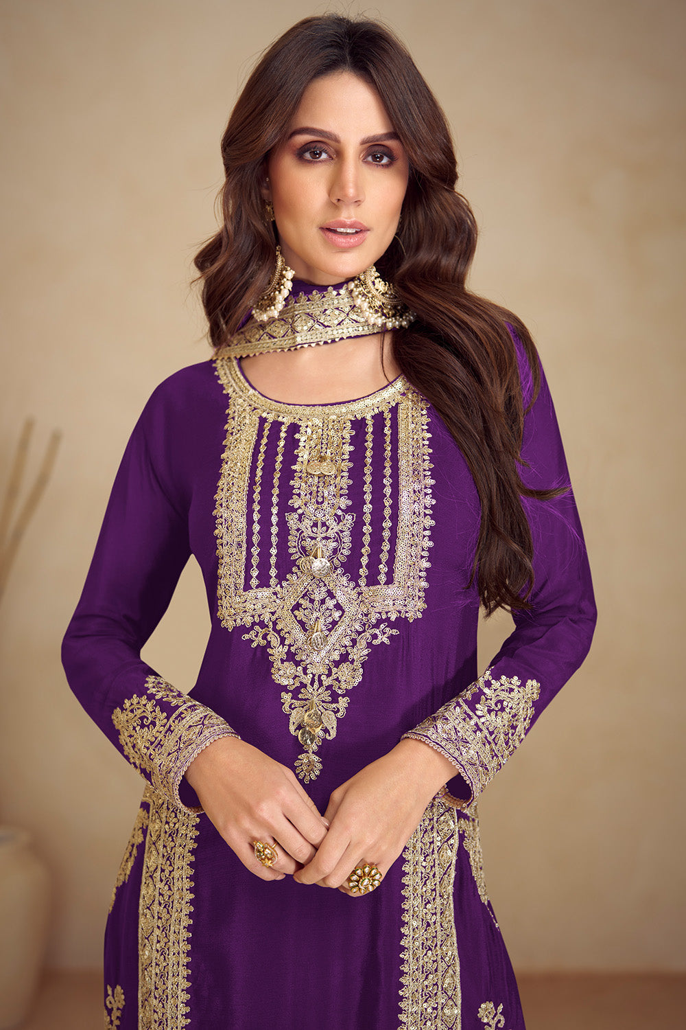 Crepe Silk Embroidered Suit Set