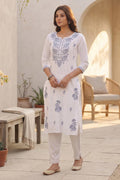 White & Grey Resham Embroidered Kurta