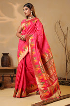 Strawberry Color Cotton Silk Woven Saree