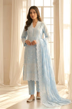 Light Blue Mul Cotton Chikankari Work Suit Set