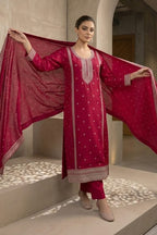 Magenta Pink Crepe Silk Zari and Sequins Embroidered Anarkali Suit