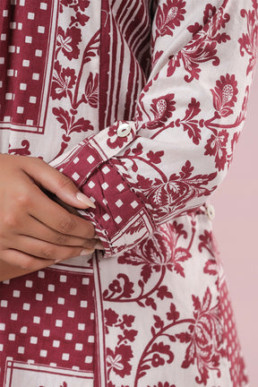 Maroon & Cream Color Cotton Printed Co_ord Set