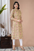 Yellow Color Cotton Floral Printed Kurti