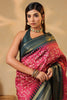 Deep Carmine Tussar Silk Floral Printed and Zari Woven Saree